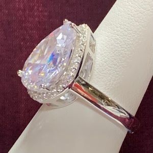 NWOT Sterling & CZ Halo Pear Ring